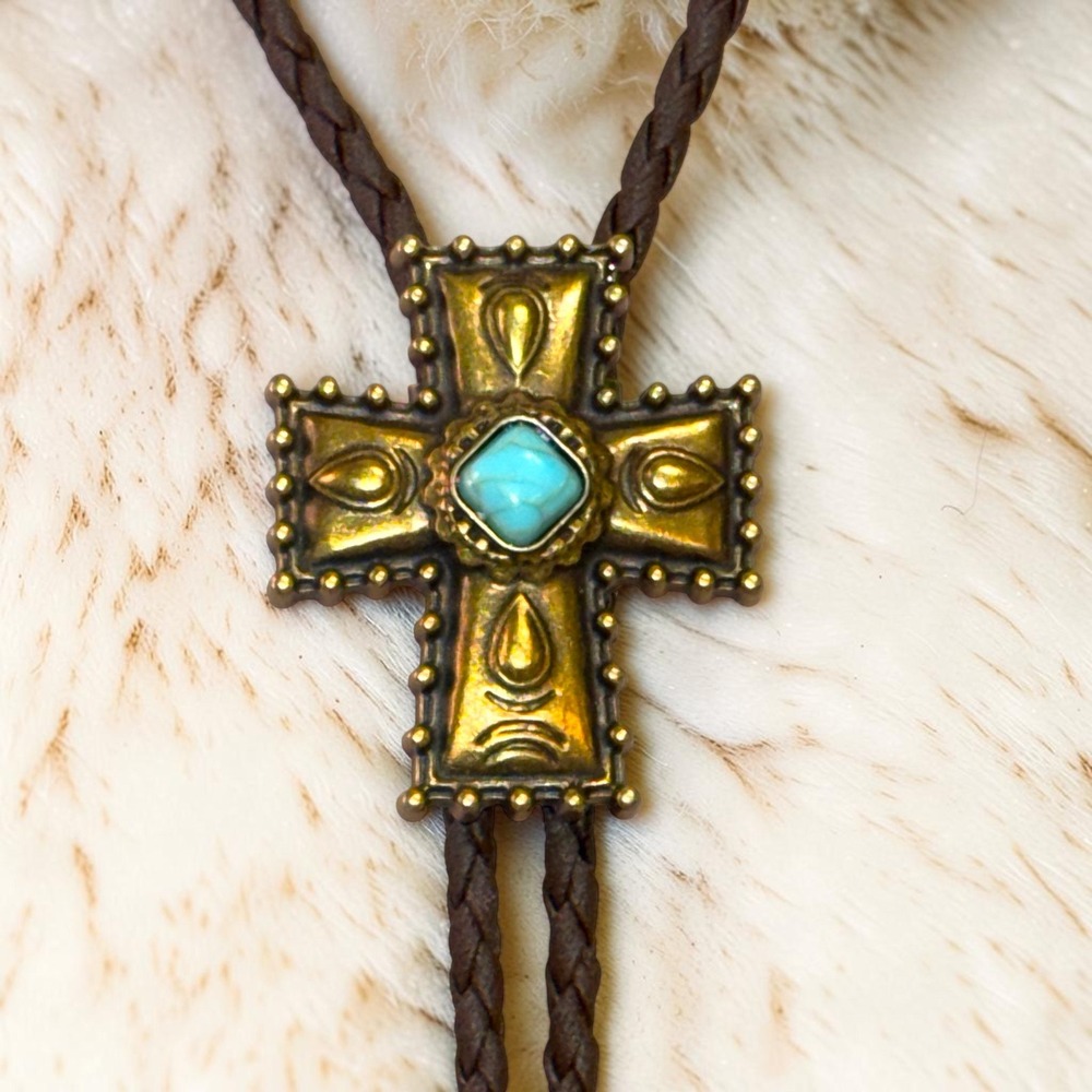 New Retro Cross Pendant Bolo Tie Necklace Turquoise Western Cowboy Cowgirl